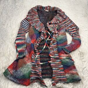 Toi et Moi Women's M Multi-Color Stripe‎ Tie Front Long Line Mohair Cardigan